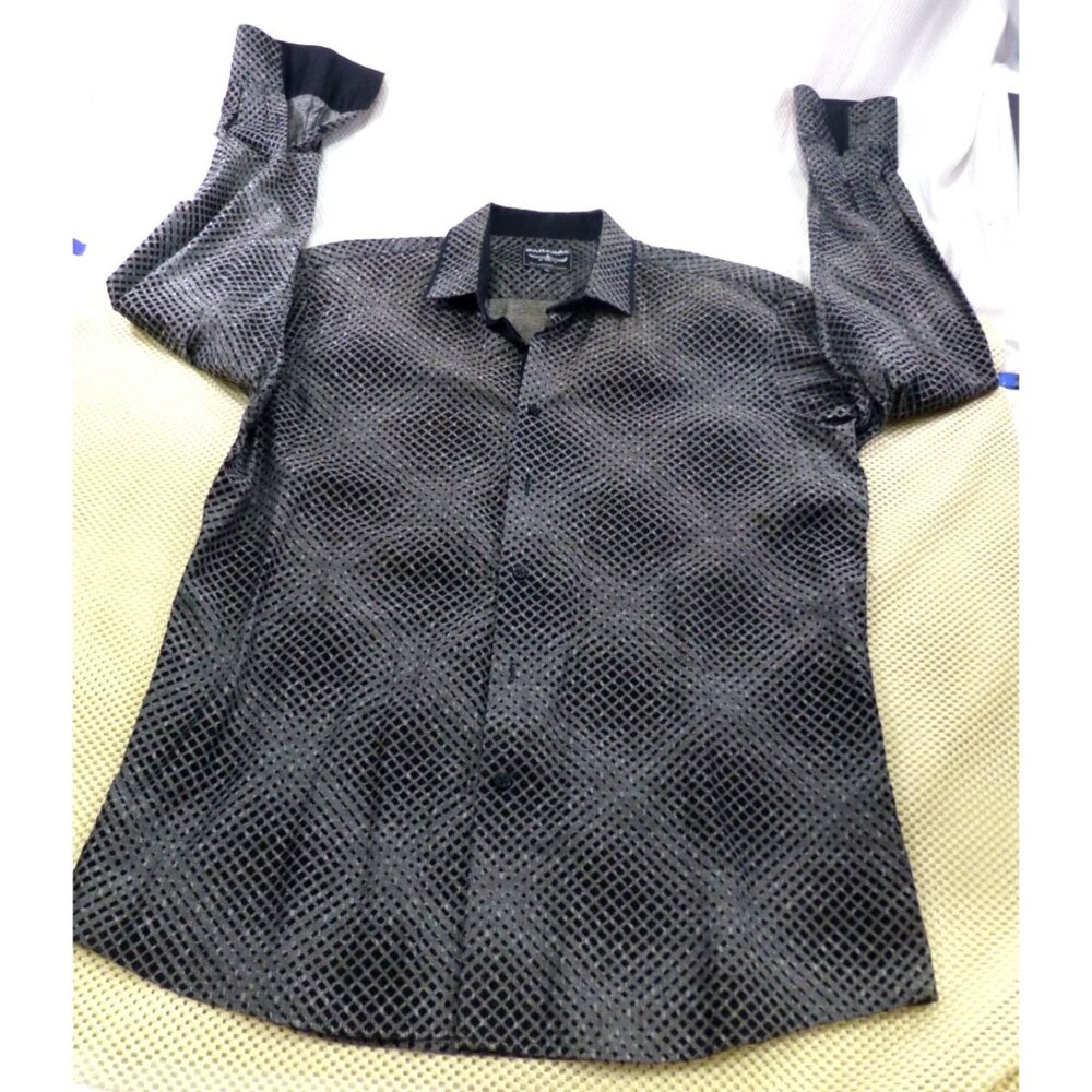 Barabas Gray Mesh‎ Metallic XL Long Sleeve Button Shirt Edgy Streetwear